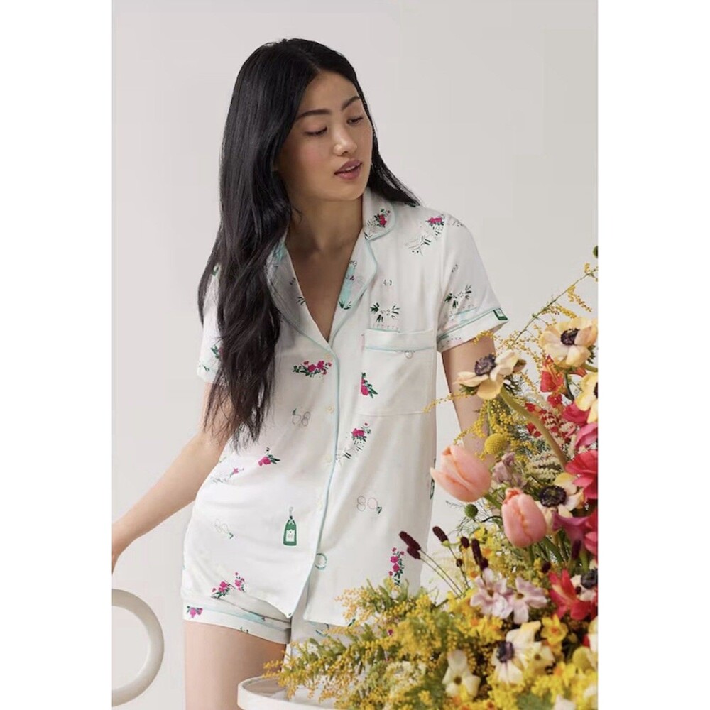 Kate Spade Celebration Printed Knit Shorty Bridal Pajama Set Small Bachelorette